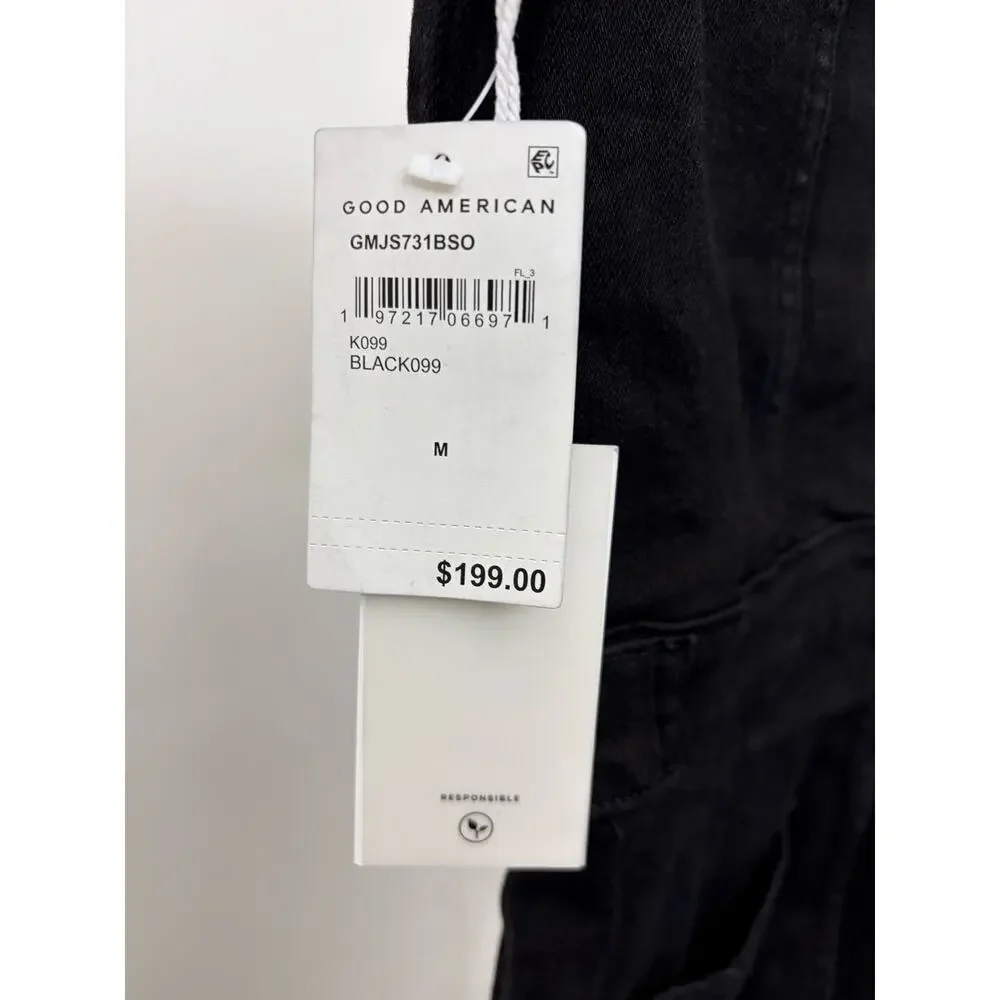 NWT Good American Sz M Fit For Success Black Denim Short Sleeve Utility Jumpsuit - Picture 6 of 6